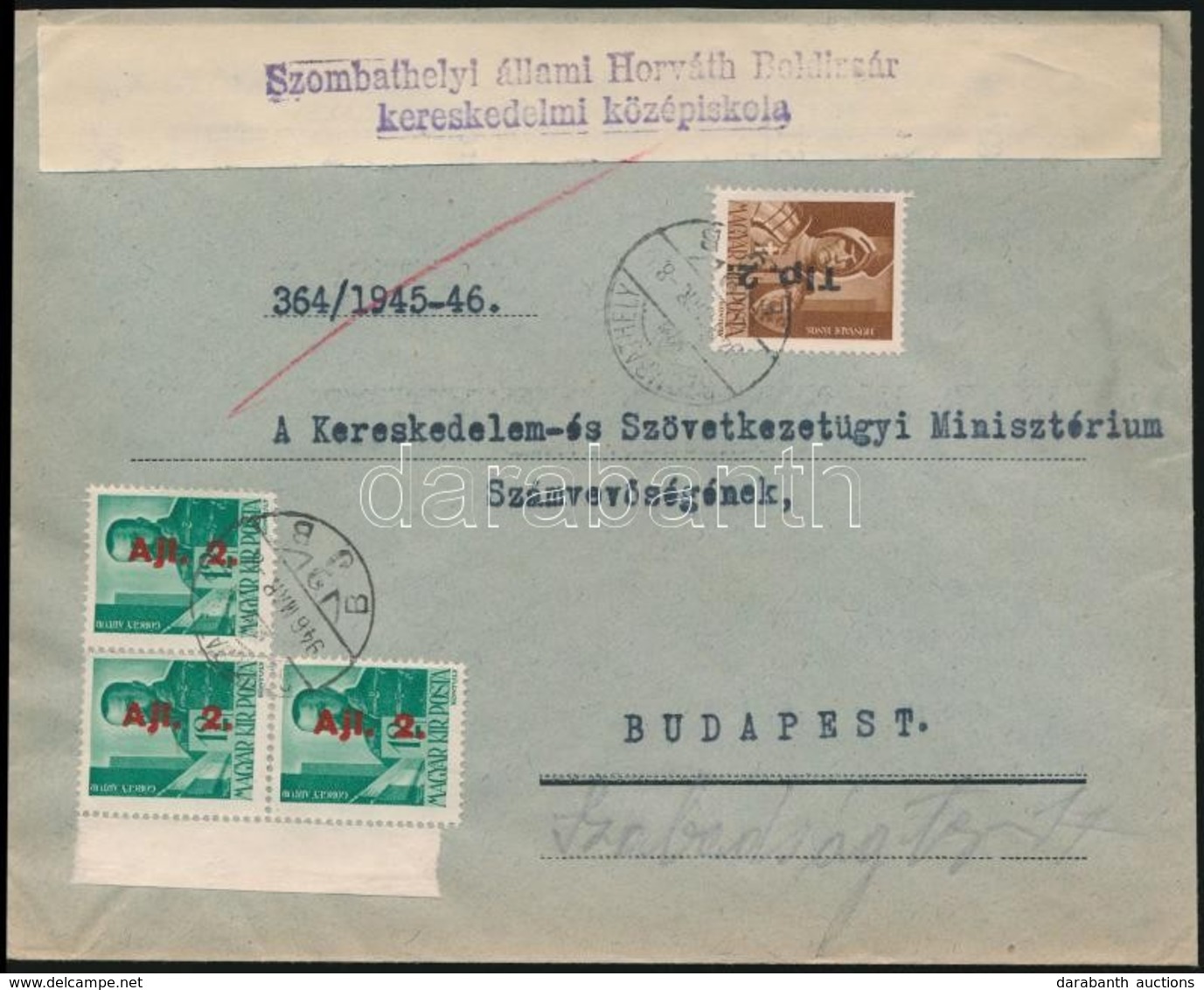 1946 (8. Díjszabás) Távolsági Levél Bet?s TIp.2./4f + 3 X Ajl.2./12f Bérmentesítéssel - Andere & Zonder Classificatie