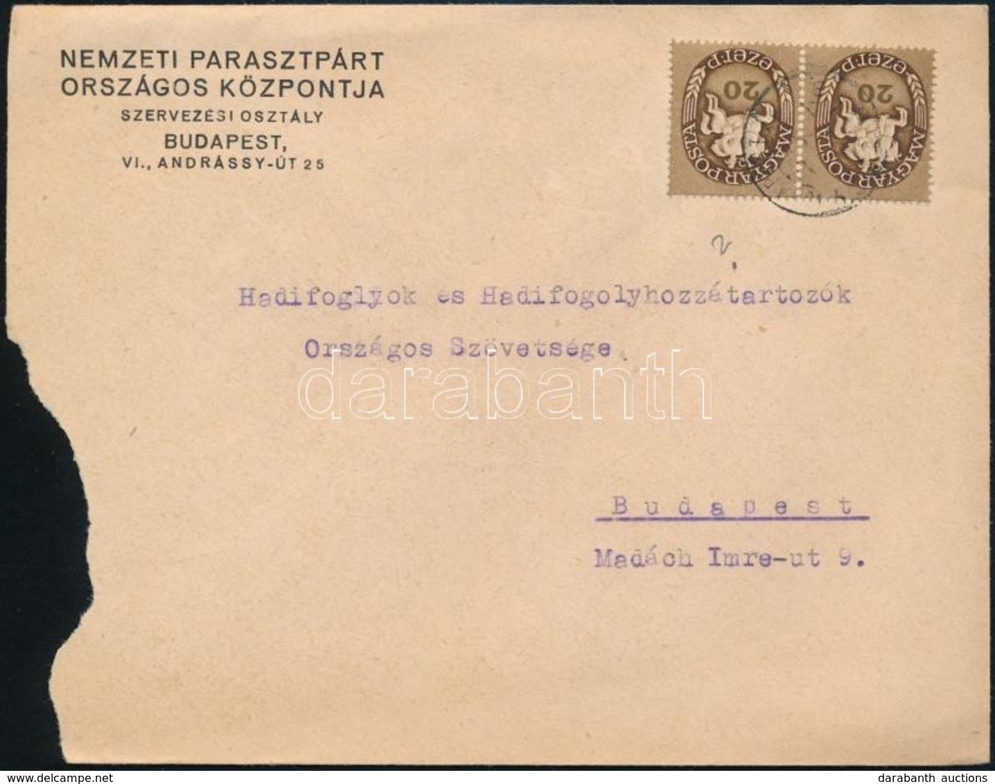 1946 (9. Díjszabás) Távolsági Levél Lovasfutár 2 X 20eP Bérmentesítéssel - Other & Unclassified