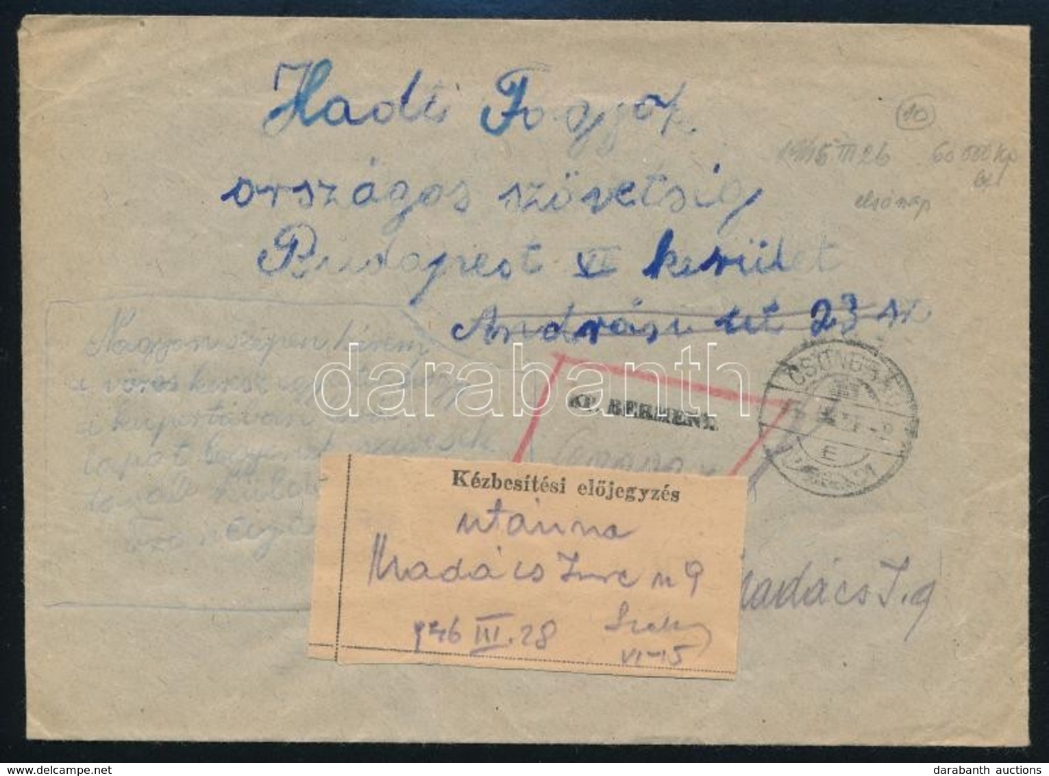 1946 (10. Díjszabás) Távolsági Levél 60eP Készpénz Bérmentesítéssel, A Díjszabás Els? Napján Feladva, Kézbesítési El?jeg - Autres & Non Classés