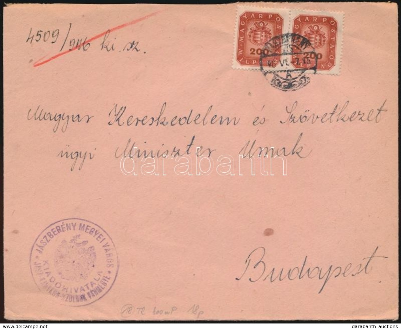 1946 (18. Díjszabás) Távolsági Levél Milpeng?s 2 X 200mP Bérmentesítéssel - Sonstige & Ohne Zuordnung