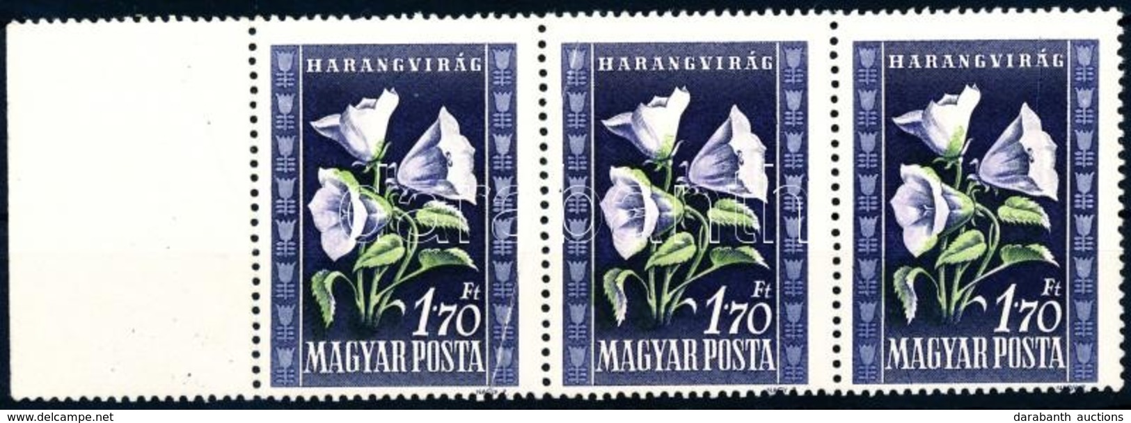 ** 1950 Virág 1.70Ft ívszéli Hármascsík Papírráncokkal / Mi 1116 Margin Stripe Of 3 With Paper Creases - Autres & Non Classés