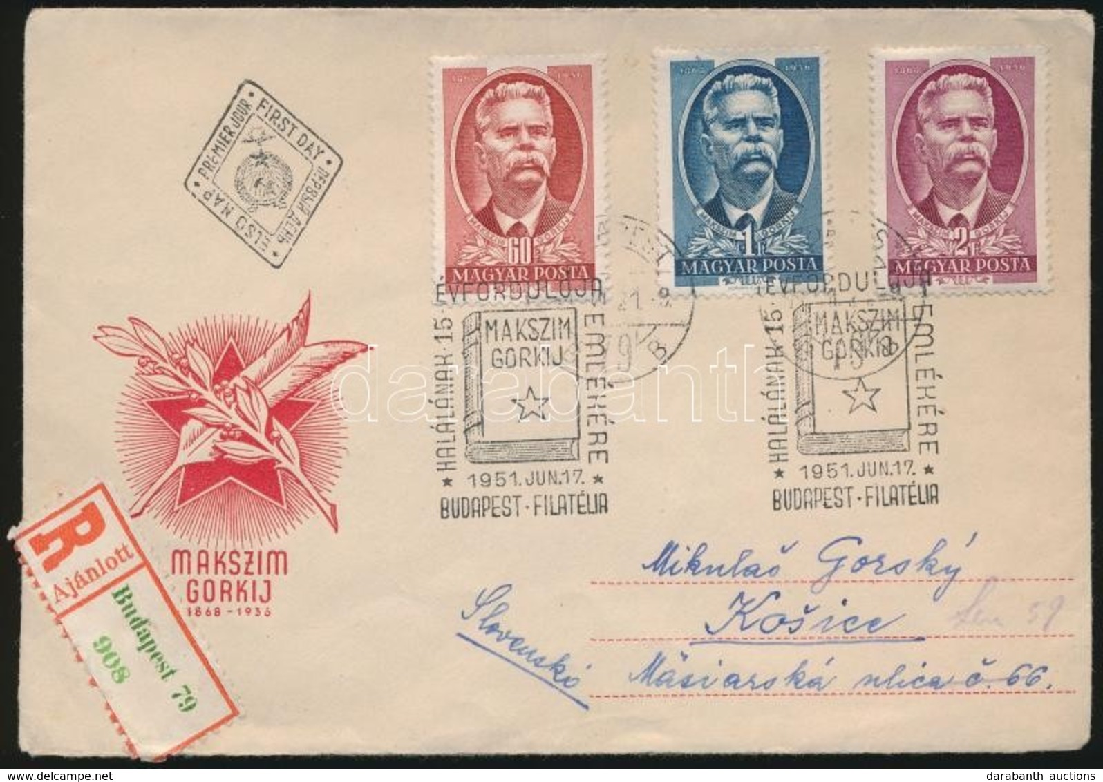 1951 Gorkij Ajánlott FDC Csehszlovákiába - Other & Unclassified