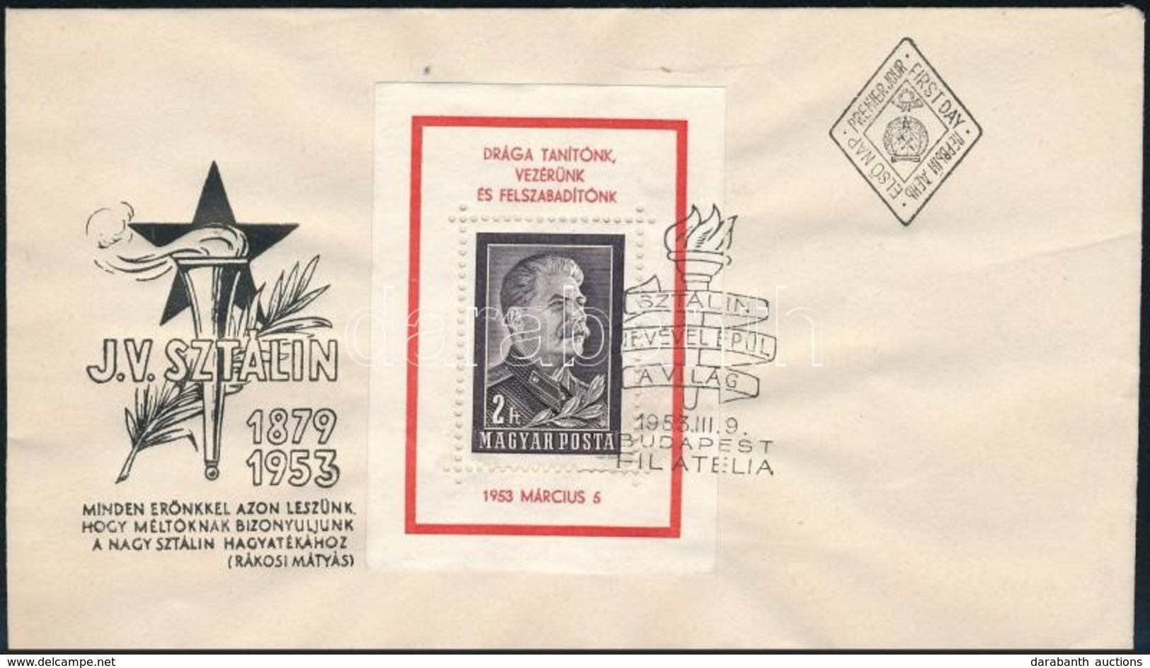 1953 Sztálin-gyász Blokk FDC (6.500) - Andere & Zonder Classificatie