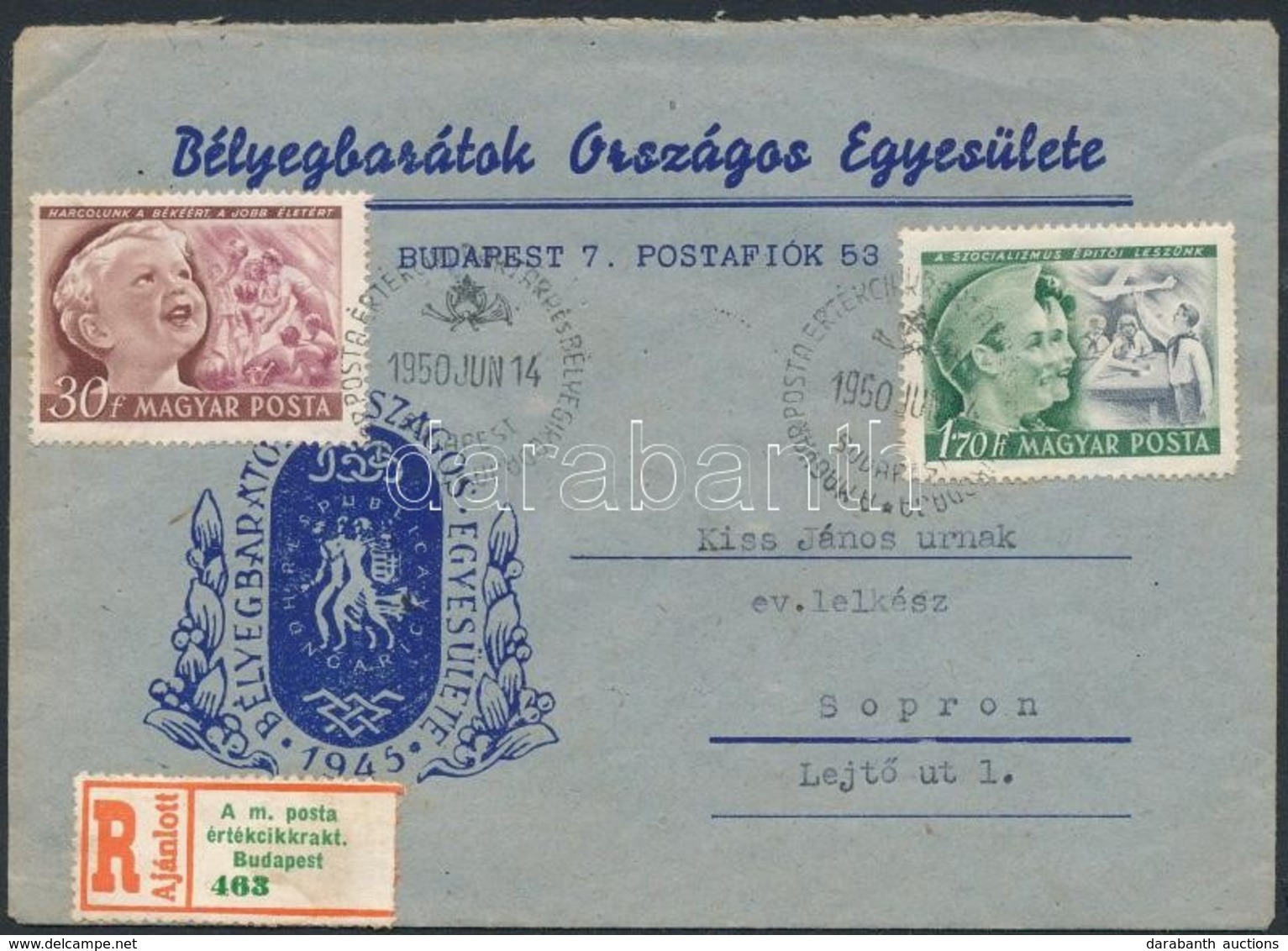 1950 Bélyegbarátok Országok Egyesülete Ajánlott Boríték Egy Nevezetes Személy Részére! - Other & Unclassified