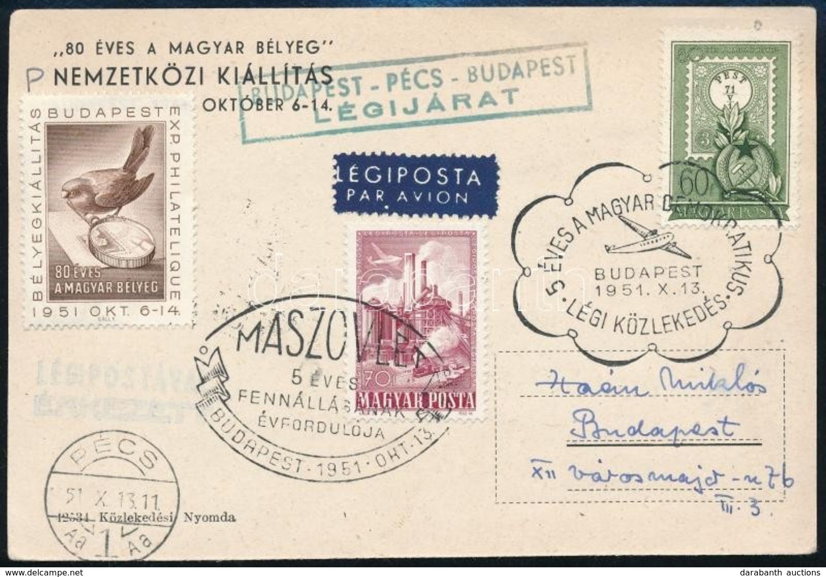 1951 Légiposta Levelez?lap ,,BUDAPEST' - ,,PÉCS' - ,,BUDAPEST' - Autres & Non Classés