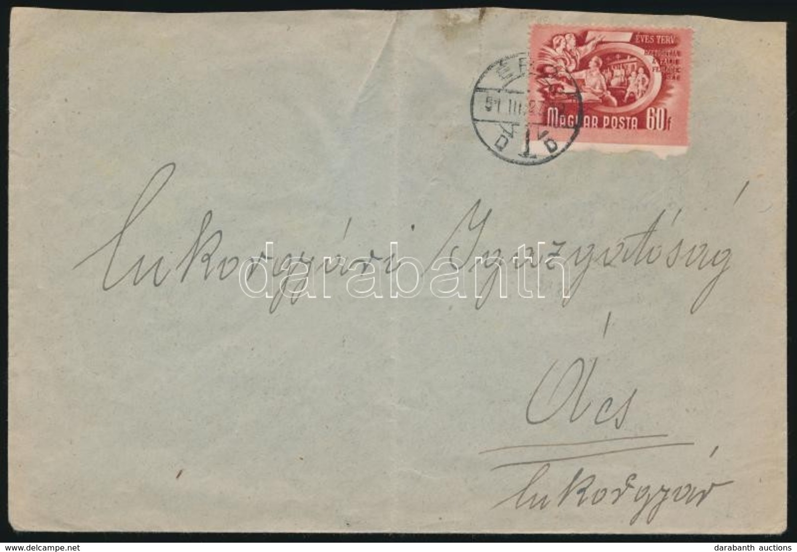 1951 Ötéves Terv 60f Alul Fogazatlan Bélyeg Levélen / Mi 1179 Imperforate Below, On Cover - Autres & Non Classés