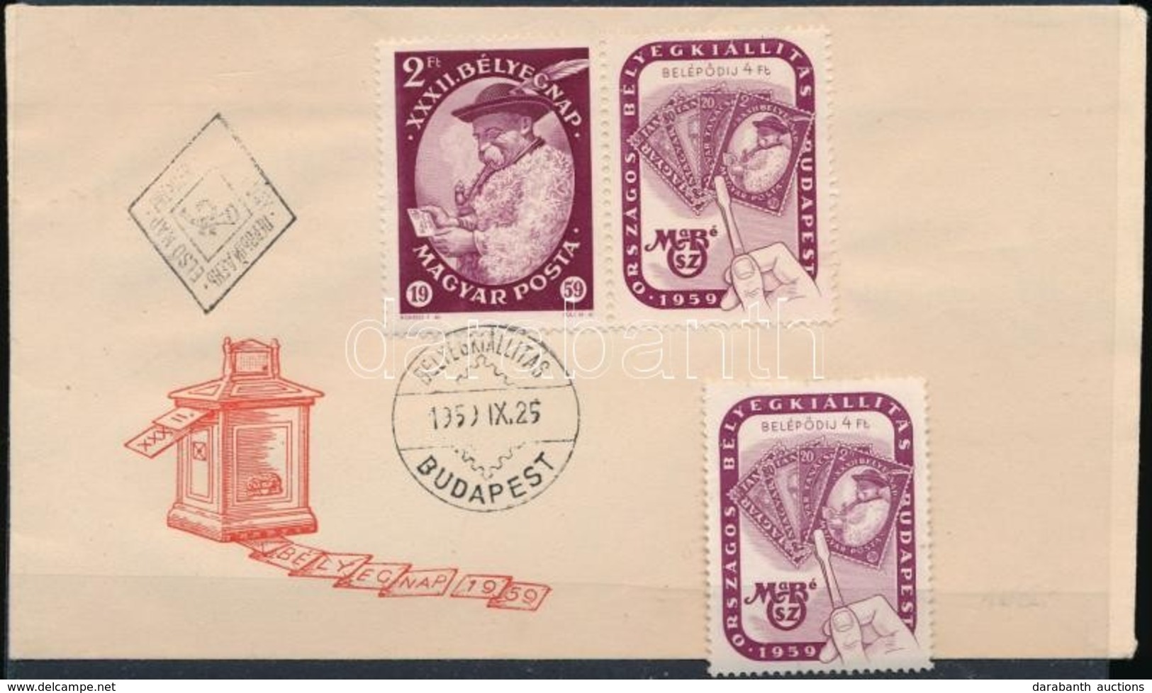 ** 1959 Bélyegkiállítás FDC + 1 Szelvény - Andere & Zonder Classificatie