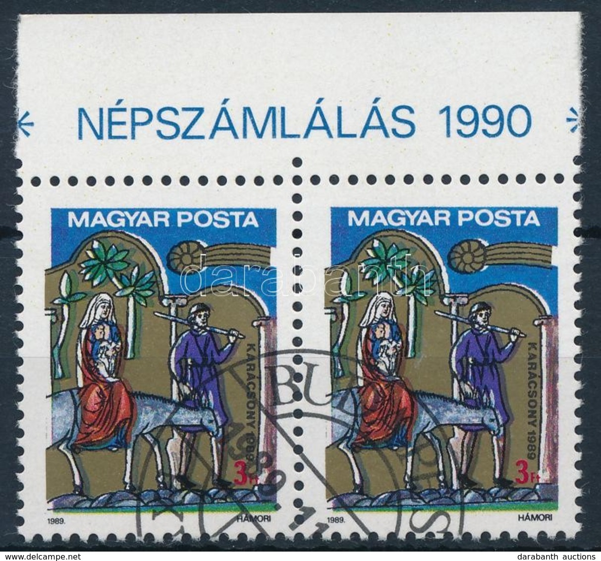 O 1989 Karácsony Pár,  Elcsúszott Arany Színnyomat / Mi 4054 Pair, Shifted Gold Colour - Altri & Non Classificati