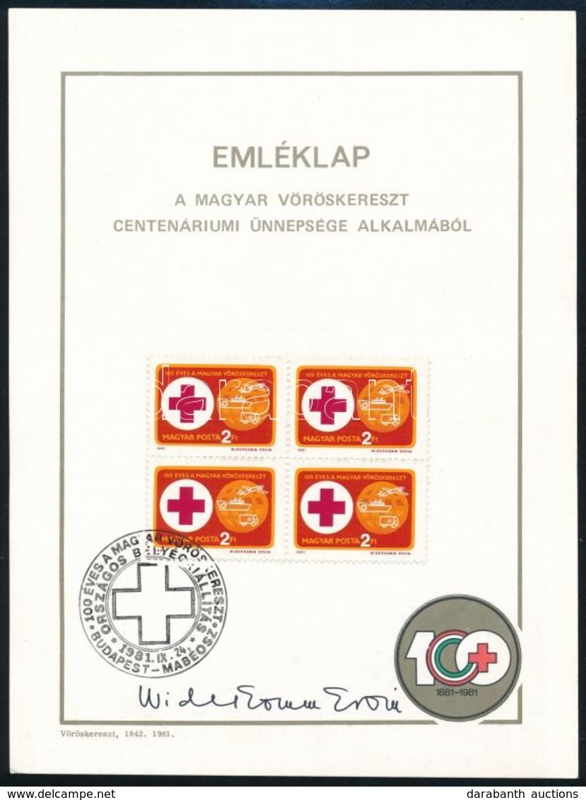 1981 100 éves A Vöröskereszt Emléklap A Tervez?, Widerkomm Ervin Aláírásával - Andere & Zonder Classificatie