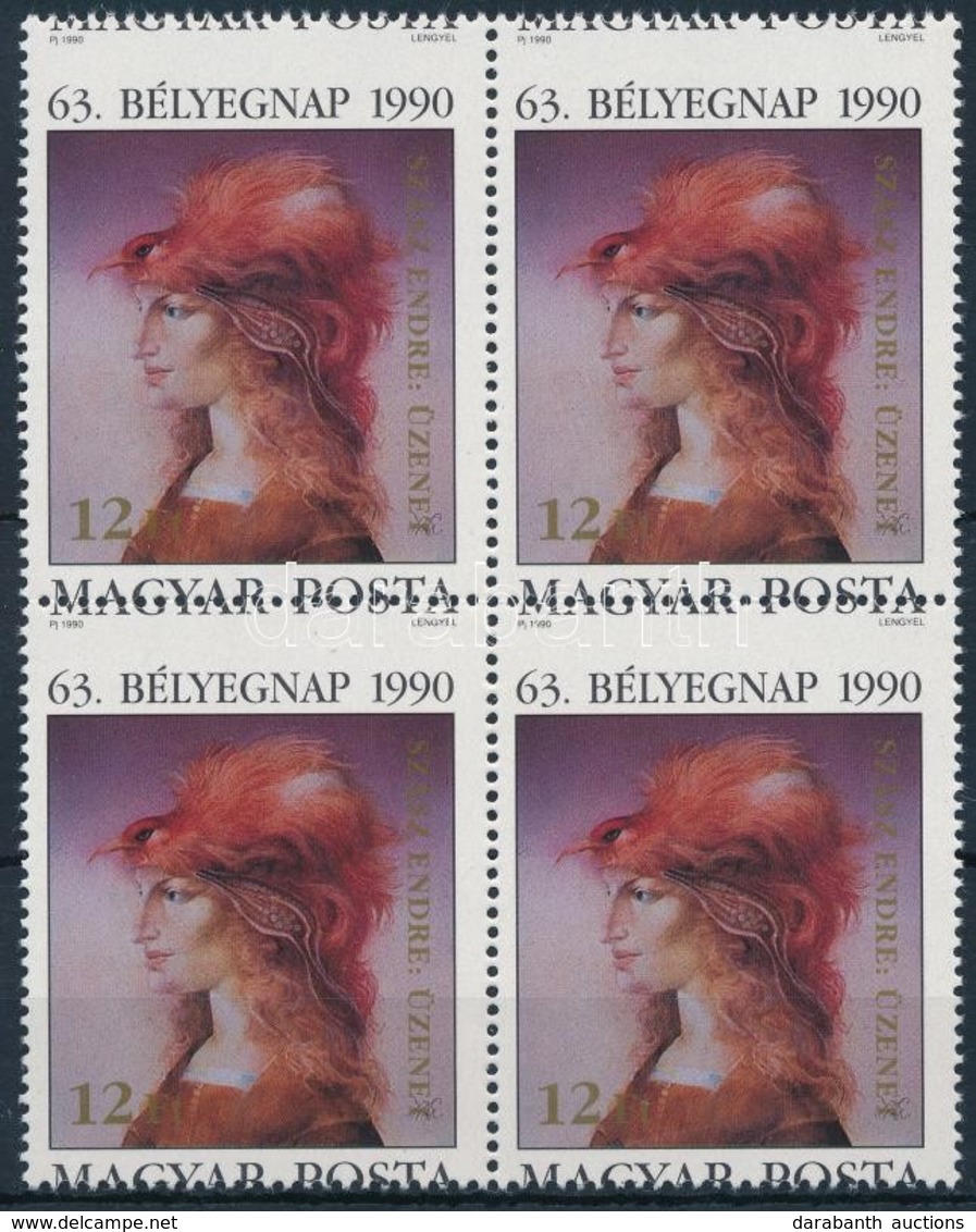 ** 1990 Bélyegnap 12Ft Képbe Fogazott Négyes Tömb / Mi 4108 Block Of 4 With Shifted Perforation - Autres & Non Classés