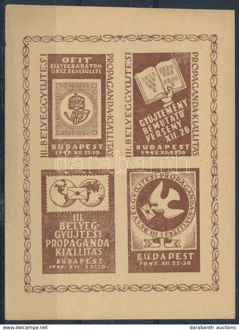 ** 1945/1g III. Bélyeggy?jtési Propaganda Kiállítás Emlékkisív (4.000) - Autres & Non Classés