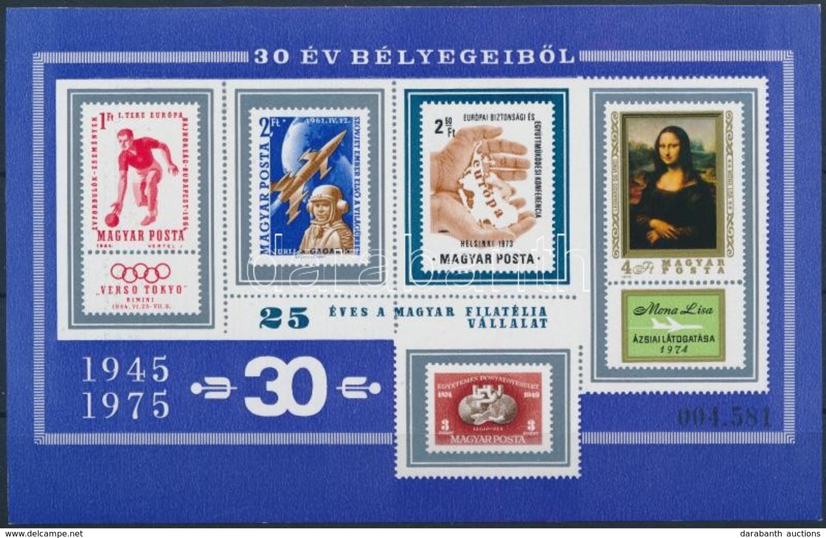 ** 1975 30 év Bélyegeib?l Vágott Emlékív (18.000) / Mi Block 114 Violet Blue Variety, Imperforate (Mi EUR 140.-) - Andere & Zonder Classificatie