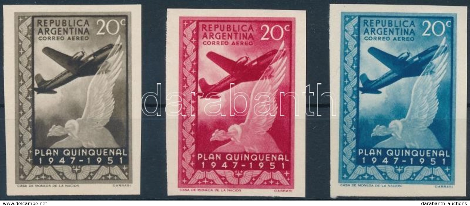 (*) 1951 Ötéves Terv 20C érték 3 Db Vágott Színpróbanyomat / Mi 588 3 Different Colour Proofs - Other & Unclassified