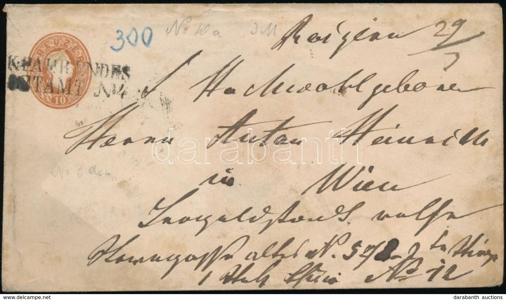 1861 10kr Díjjegyes Boríték / PS-cover '(K.)K. FAHRENDES (P)OSTAMT N.4' - Wien - Sonstige & Ohne Zuordnung