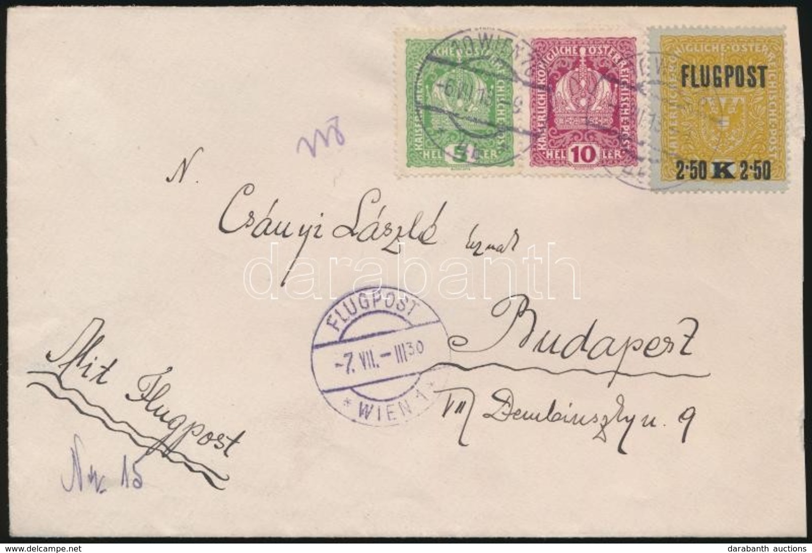 1918 Légi Levél Budapestre / Airmail Cover To Budapest - Altri & Non Classificati
