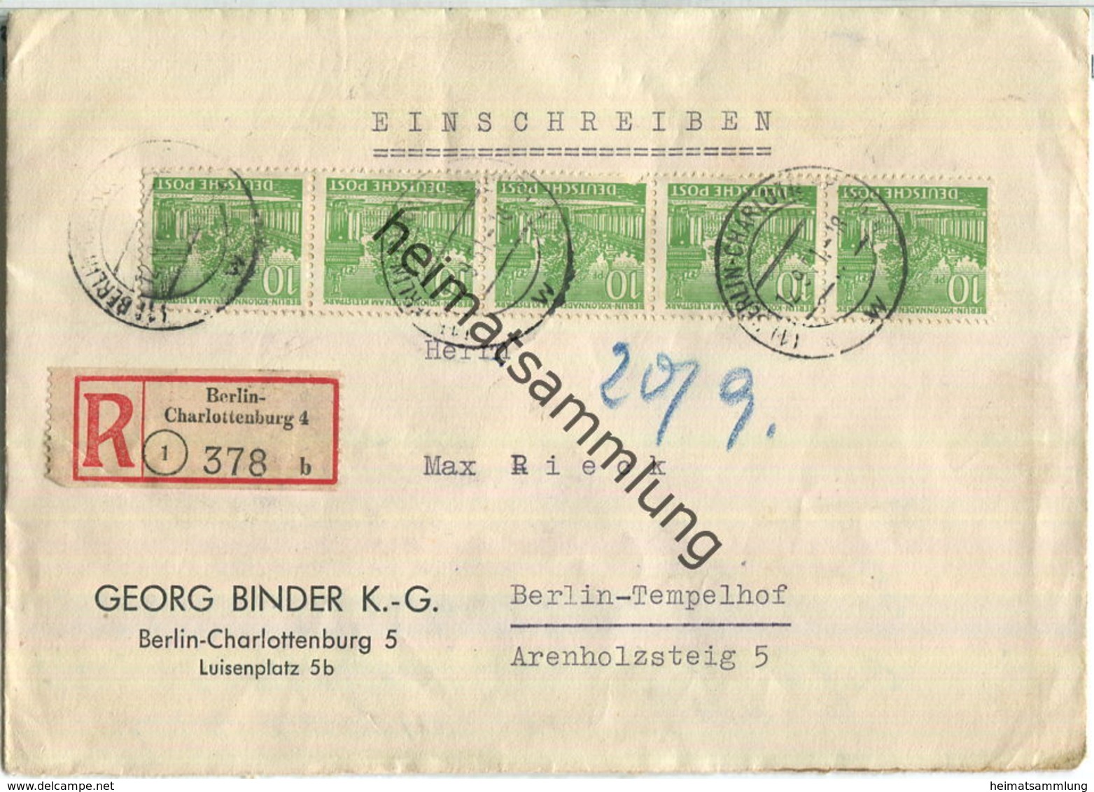 Ortsbrief Berlin - 50 Pf. Bauten R-Brief Am 12.September 1951 - Rückseitig Mehrere Vermerke - Briefe U. Dokumente
