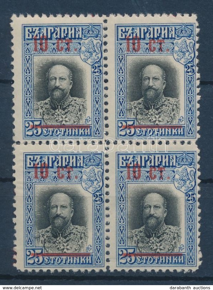 ** 1915 Mi 100 Négyestömb, Felülnyomás A Hátoldalon Is / Block Of 4, Overprint On The Backside, Too - Andere & Zonder Classificatie