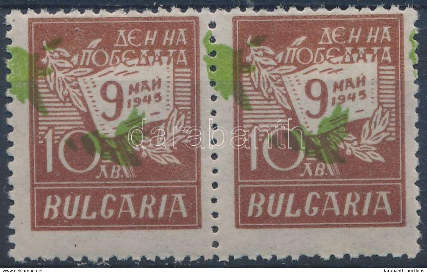 ** * 1945 Mi 496 Pár, 5 Mm-rel Balra Tolódott Zöld Színnyomat / Pair With Shifted Green Colour Print - Autres & Non Classés