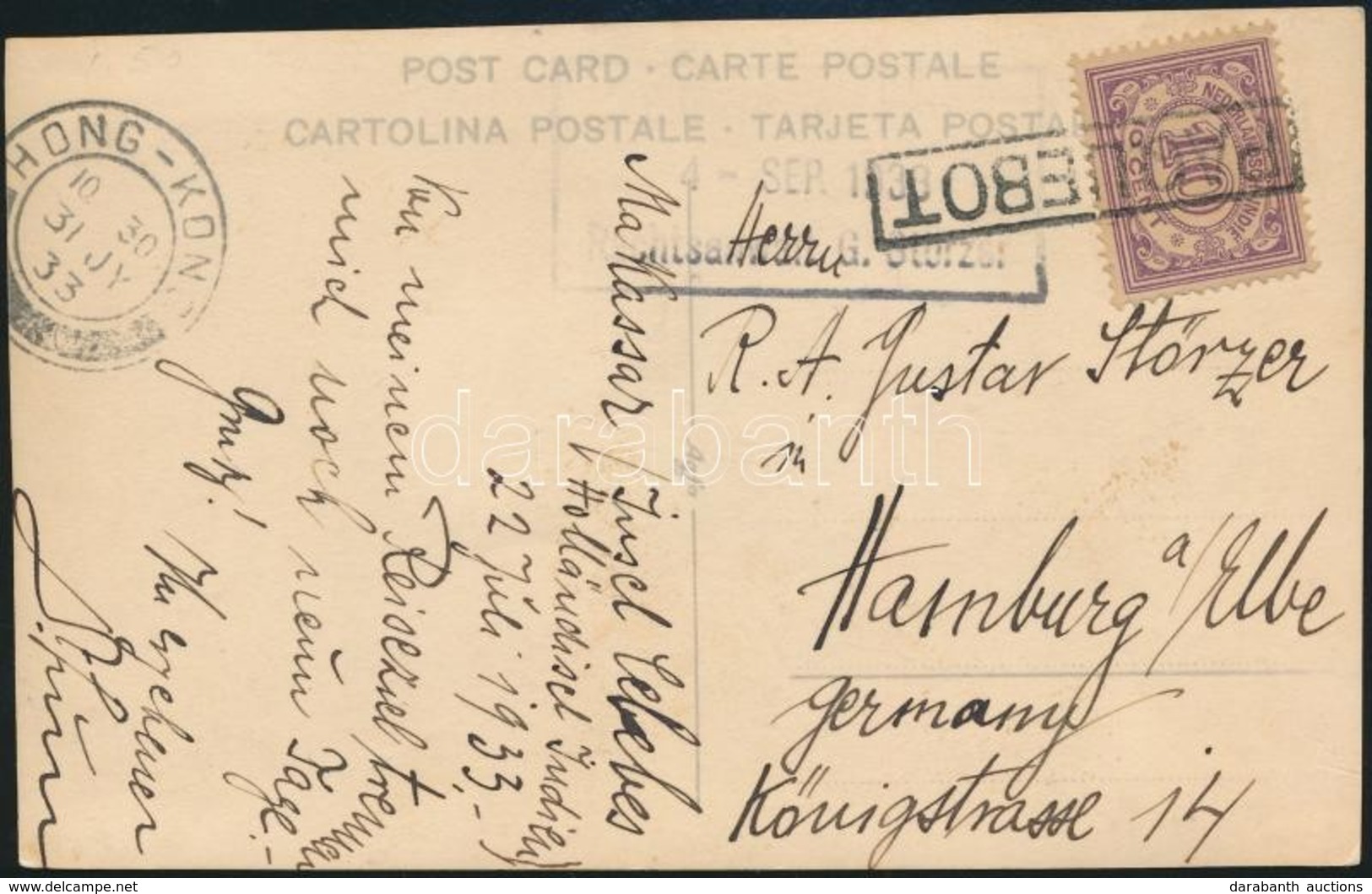 1933 Hajóposta Képeslap Hamburgba / Pagnebot Postcard To Hamburg Via Hongkong - Autres & Non Classés