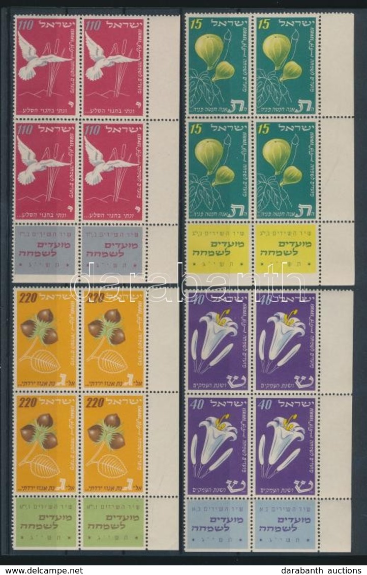 ** 1952 Zsidó ünnepek Mi 73-76 Tabos ívsarki Négyes Tömbökben / Corner Blocks Of 4 With Tab - Other & Unclassified