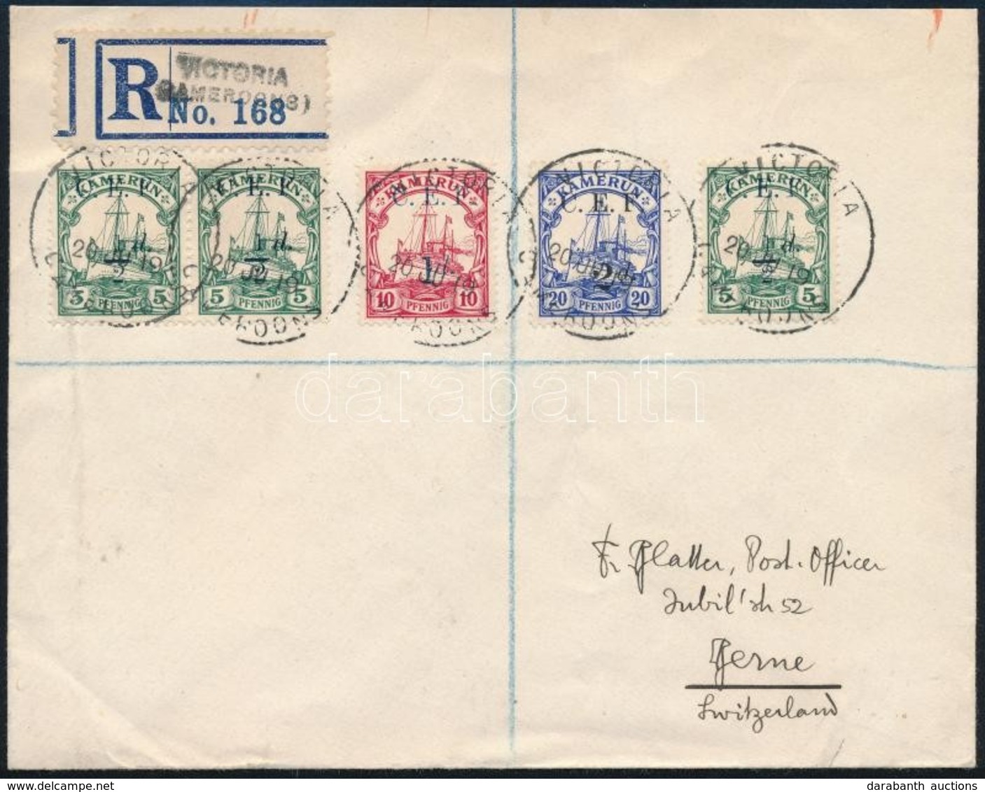 1919 Ajánlott Levél  / 3 X Mi 2 + Mi 3-4 On Registered Cover 'VICTORIA / CAMEROONS' - Bern - Andere & Zonder Classificatie