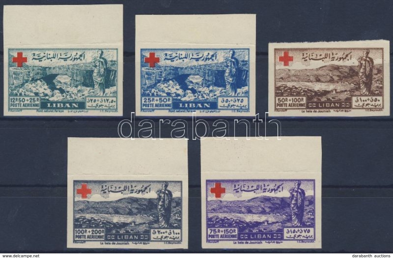 ** 1947 Vöröskereszt Vágott Légiposta Sor / Red Cross Imperforate Airmail Set Mi 377-381 - Andere & Zonder Classificatie