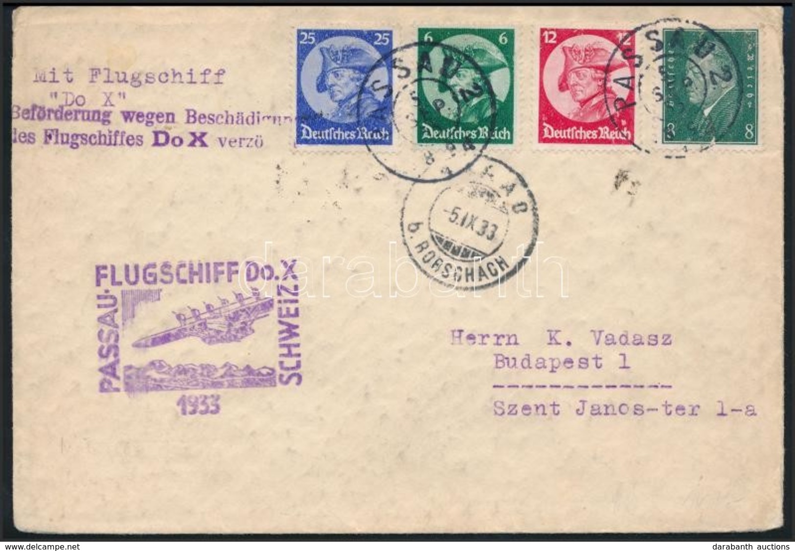 1933 A Dornier Do. X Elmaradt Budapesti Repülésére Feladott Levél / Cover Mailed For The Failed Passau-Budapest Flight - Autres & Non Classés