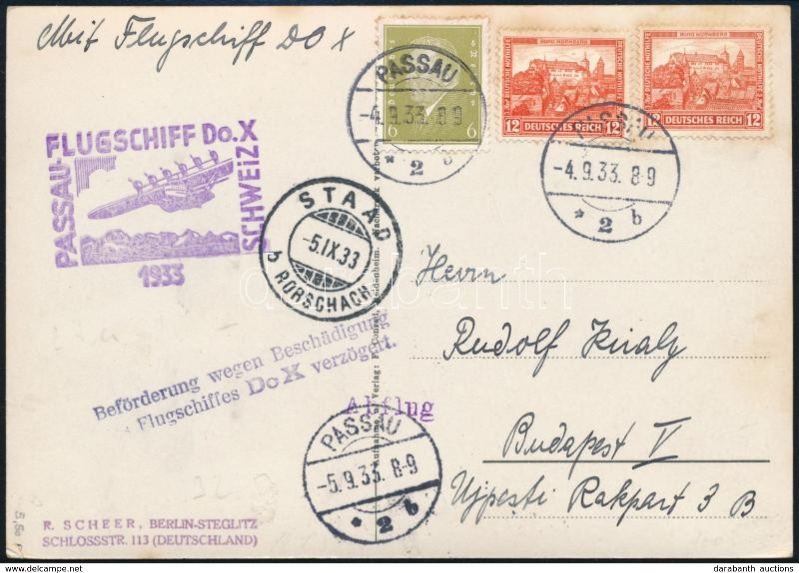 1933 A Dornier Do. X Elmaradt Budapesti Repülésére Feladott Képeslap / Postcard Mailed For The Failed Passau-Budapest Fl - Andere & Zonder Classificatie