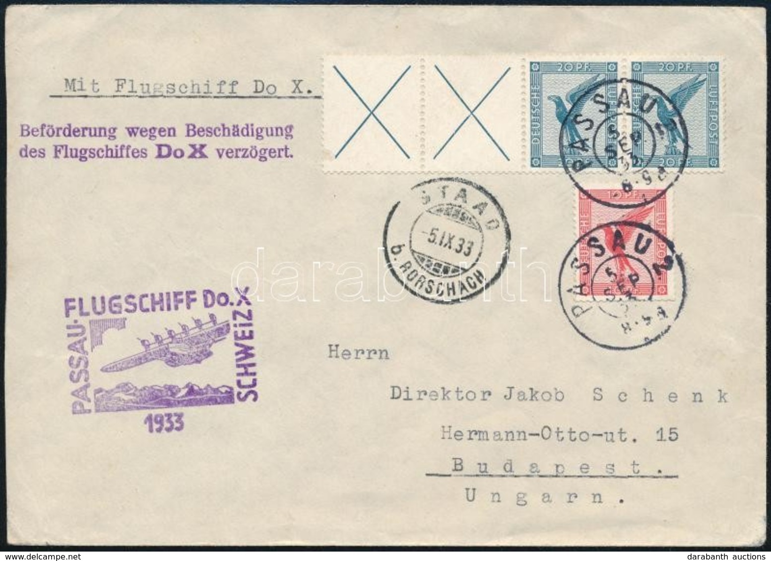 1933 A Dornier Do. X Elmaradt Budapesti Repülésére Feladott Levél / Cover Mailed For The Failed Passau-Budapest Flight - Autres & Non Classés