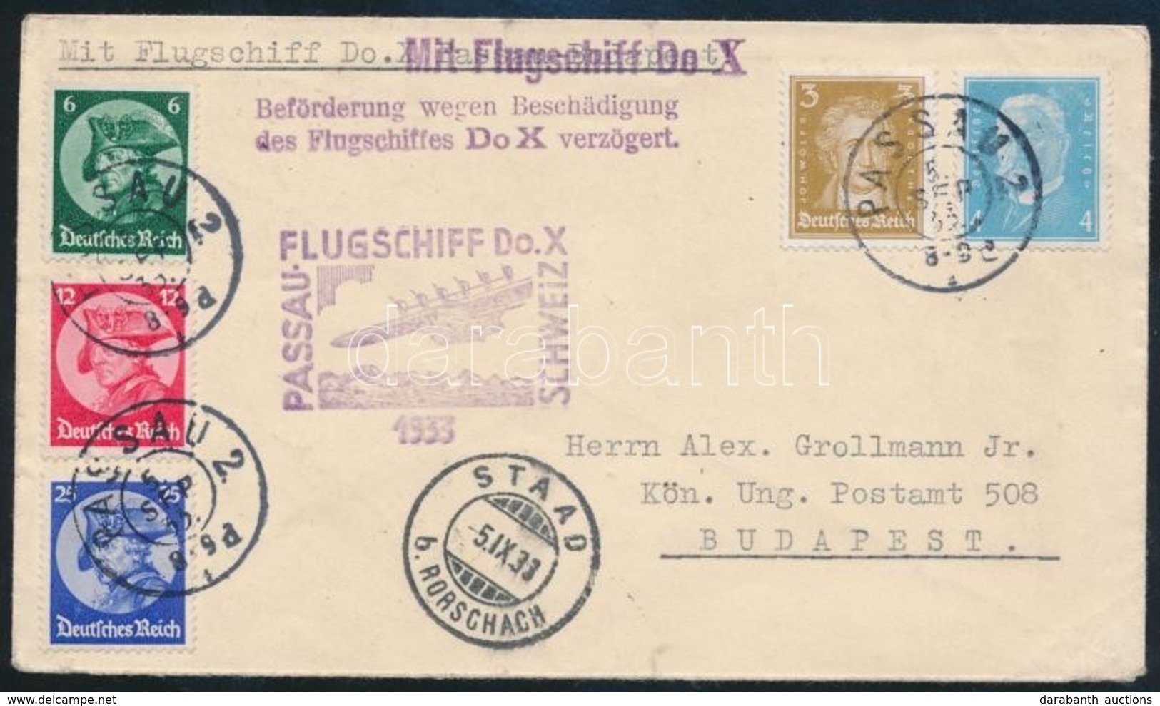 1933 A Dornier Do. X Elmaradt Budapesti Repülésére Feladott Levél / Cover Mailed For The Failed Passau-Budapest Flight - Autres & Non Classés