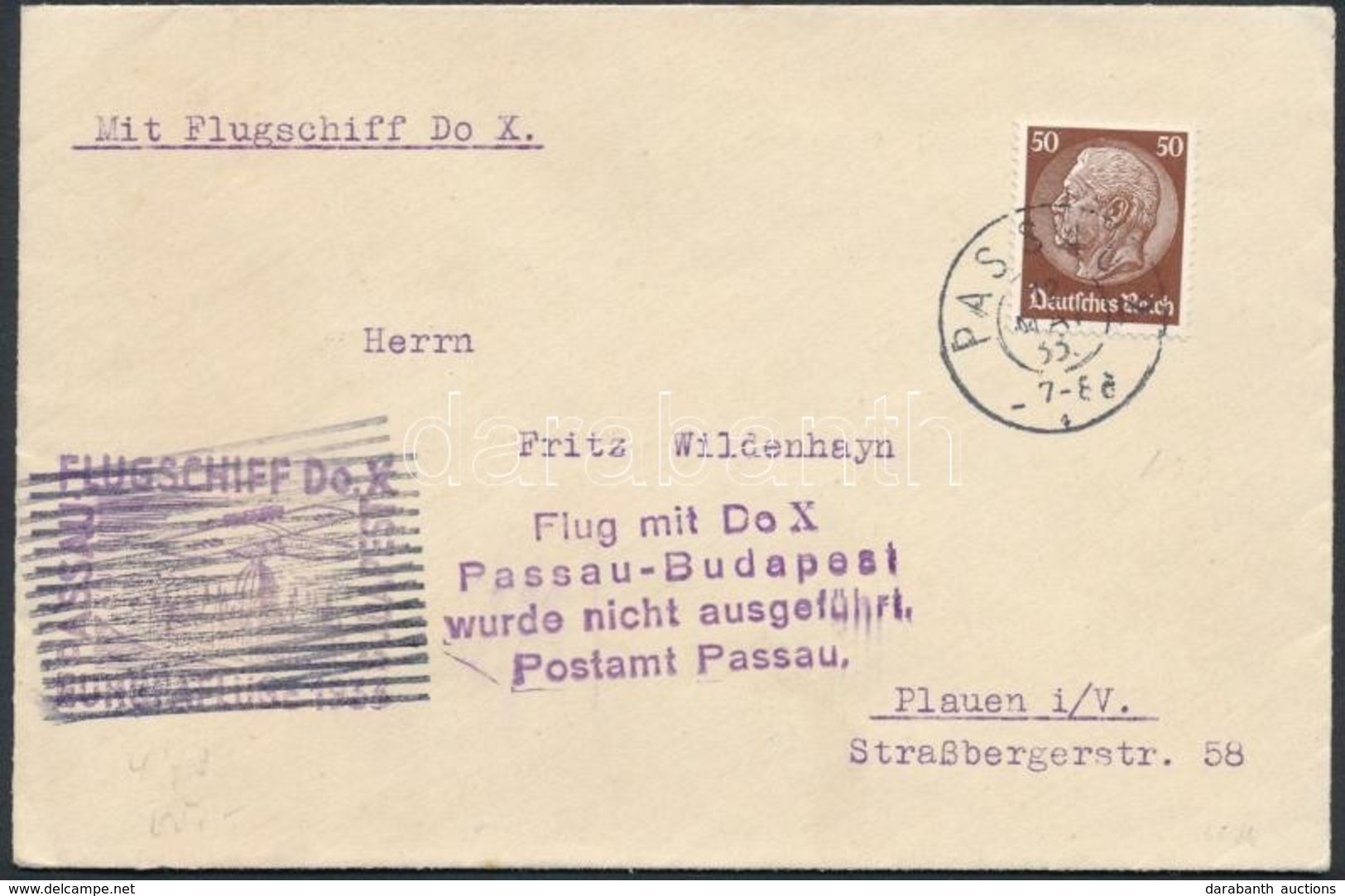 1933 A Dornier Do. X Elmaradt Budapesti Repülésére Feladott Levél / Cover Mailed For The Failed Passau-Budapest Flight - Autres & Non Classés