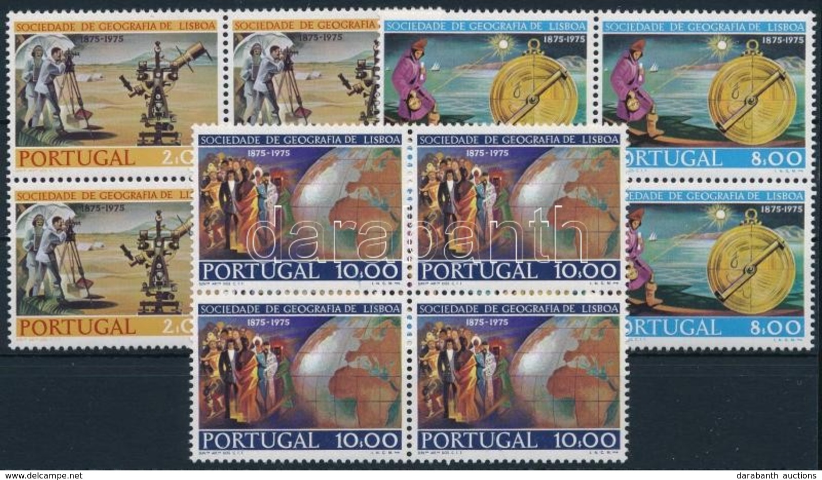 ** 1975 100 éves A Lisszaboni Földrajzi Társaság Sor 4-es Tömbökben Mi 1295-1297 - Autres & Non Classés