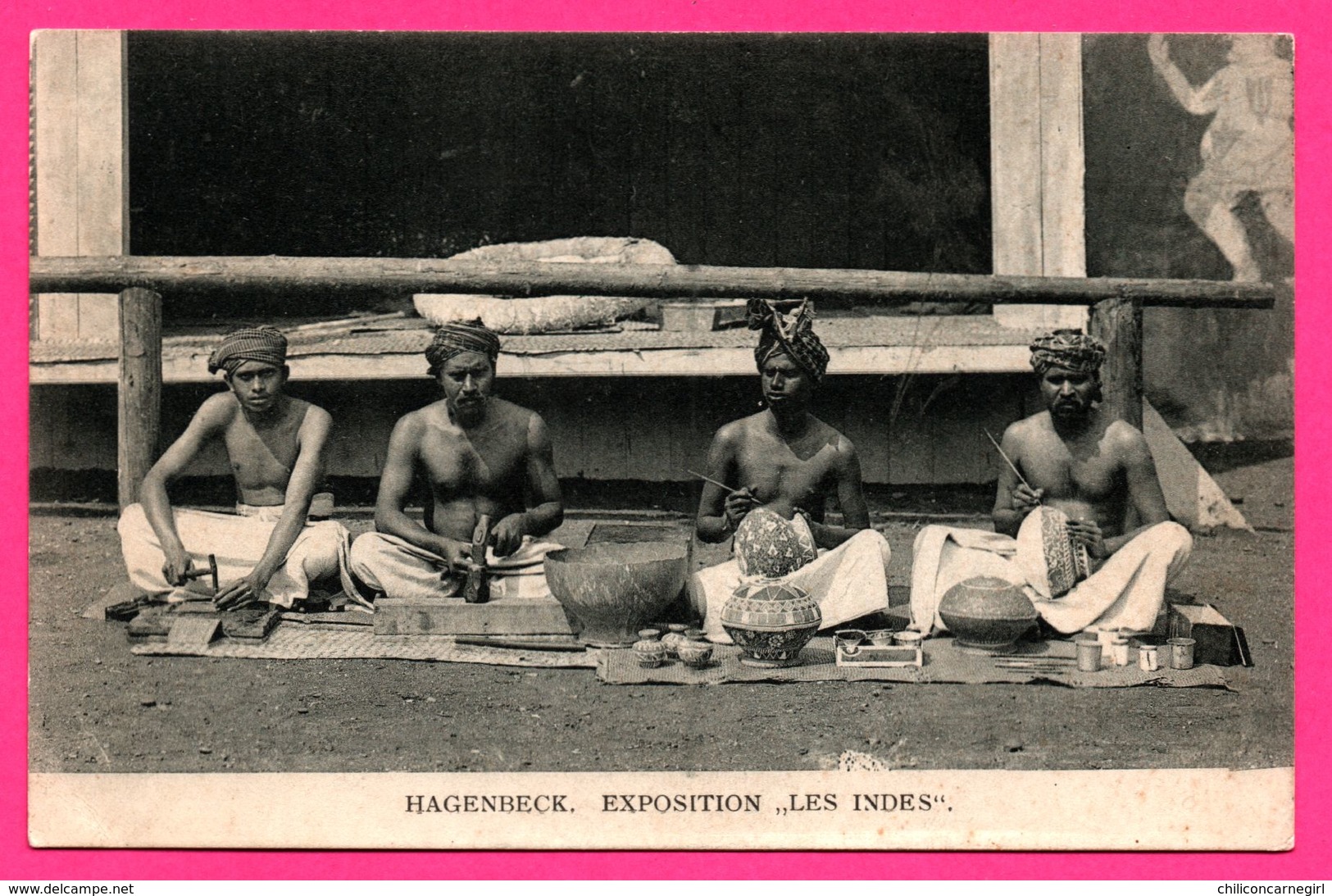 Hagenbeck - Exposition " Les Indes " - 4 Hommes - Décor Sur Vase - Potier - Poterie - Métier - Animée - Inde