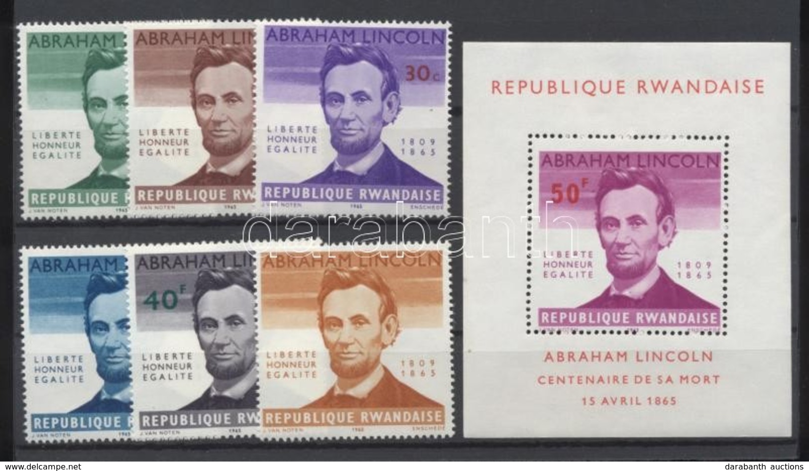 ** 1965 Abraham Lincoln Halálának 100. évfordulója Sor Mi 97-102A + Blokk Mi 3A (Mi 101 F A Hiányzik Az érték!) - Autres & Non Classés