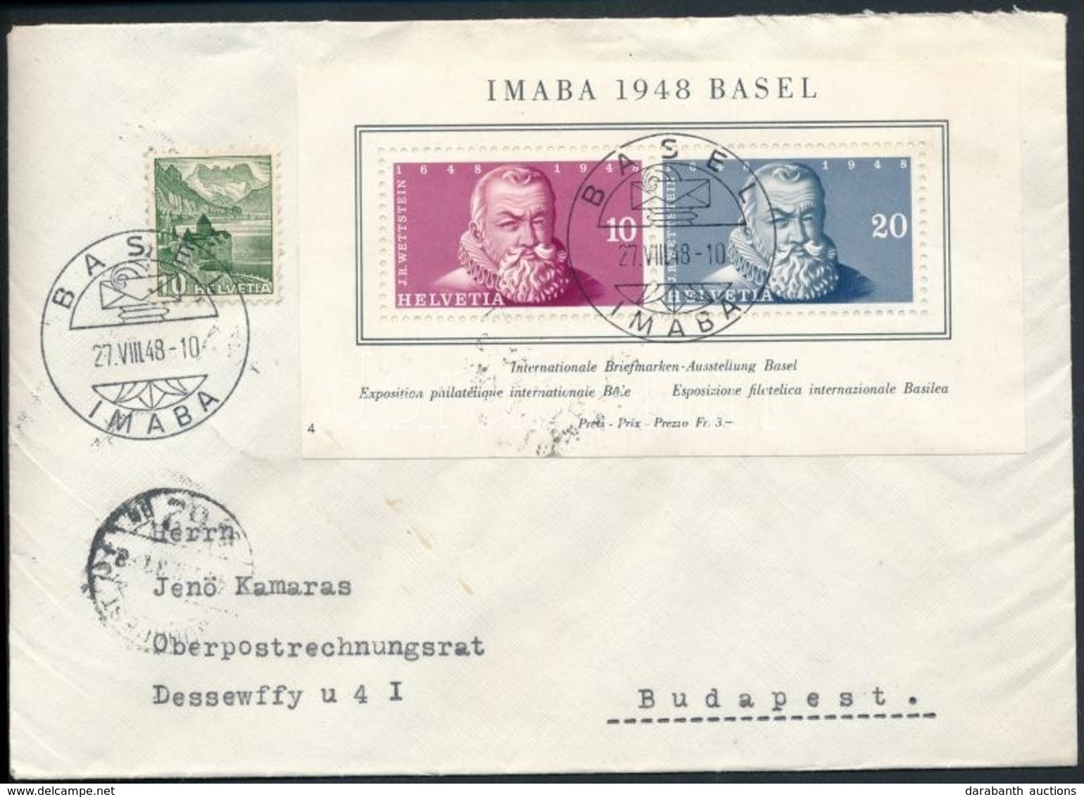 1948 IMABA Bélyegkiállítás Blokk Levélen Budapestre / Mi Block 11 On Cover To Hungary - Altri & Non Classificati