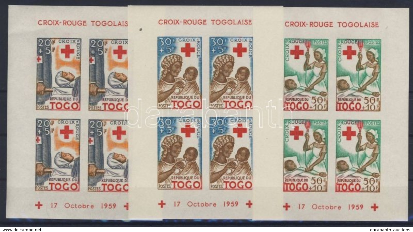 ** 1959 Vöröskereszt Vágott Blokksor Mi Block 2-4 Imperforated - Other & Unclassified