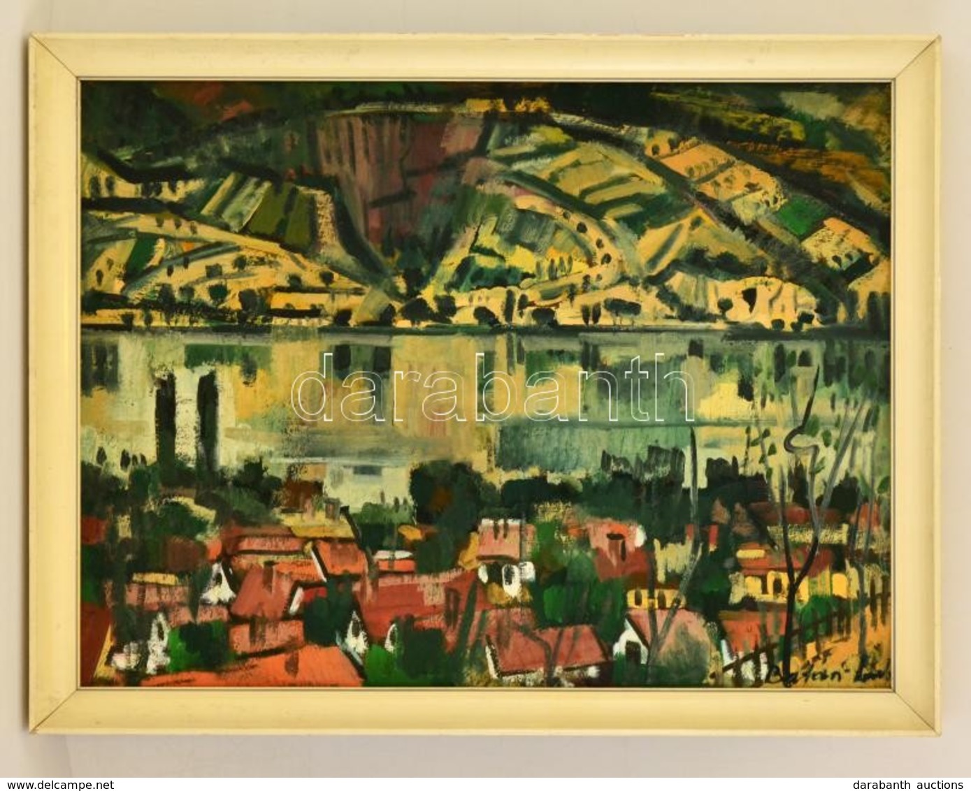 Batári László (1920-1997): Dunai Táj. Olaj, Farost, Jelzett, Fa Keretben, 60×80 Cm - Andere & Zonder Classificatie