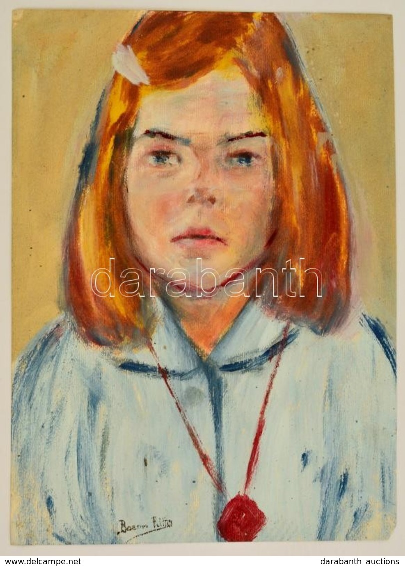 Boemm Jelzéssel: Kislány Portré. Akvarell, Papír, 40×27 Cm - Autres & Non Classés
