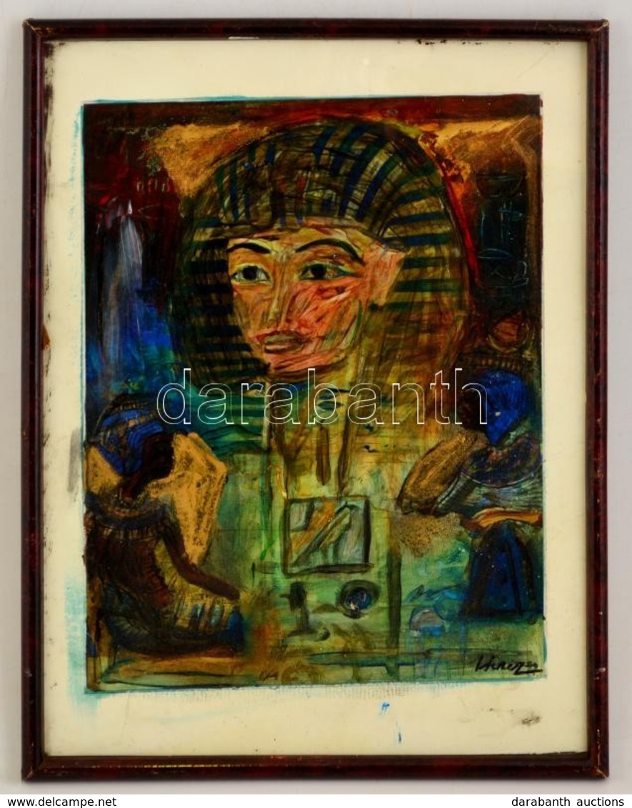 Hincz Jelzéssel: Egyiptomi Emlékek. Vegyes Technika, Papír, üvegezett Keretben, 38×29 Cm - Autres & Non Classés