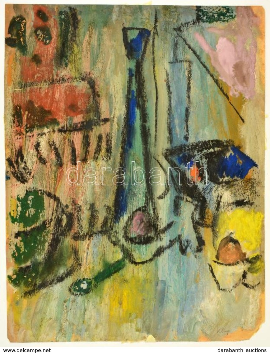 Kling György (1912-1991): Asztali Csendélet. Vegyes Technika, Papír, Kis Szakadással, 37×29 Cm - Autres & Non Classés