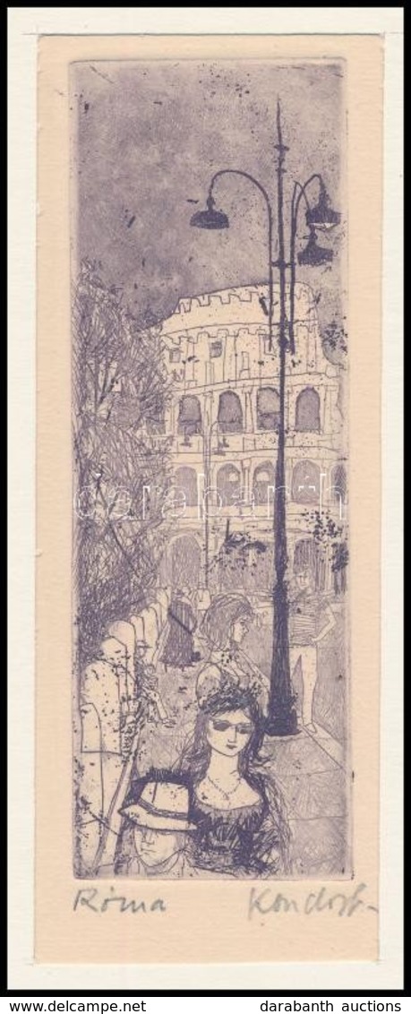 Kondor Lajos (1926-2006): Roma, Színezett Rézkarc, Papír, Jelzett, 14x5 Cm - Autres & Non Classés