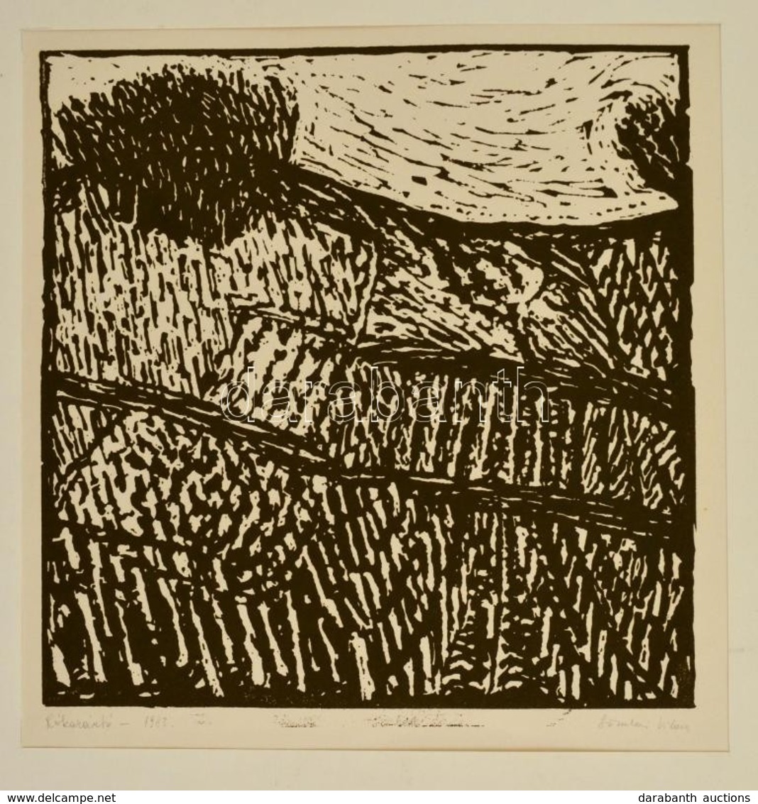 Somlai Vilma (1938-2007): Rókaszántó, Linó, Papír, Jelzett, 20×20 Cm - Andere & Zonder Classificatie