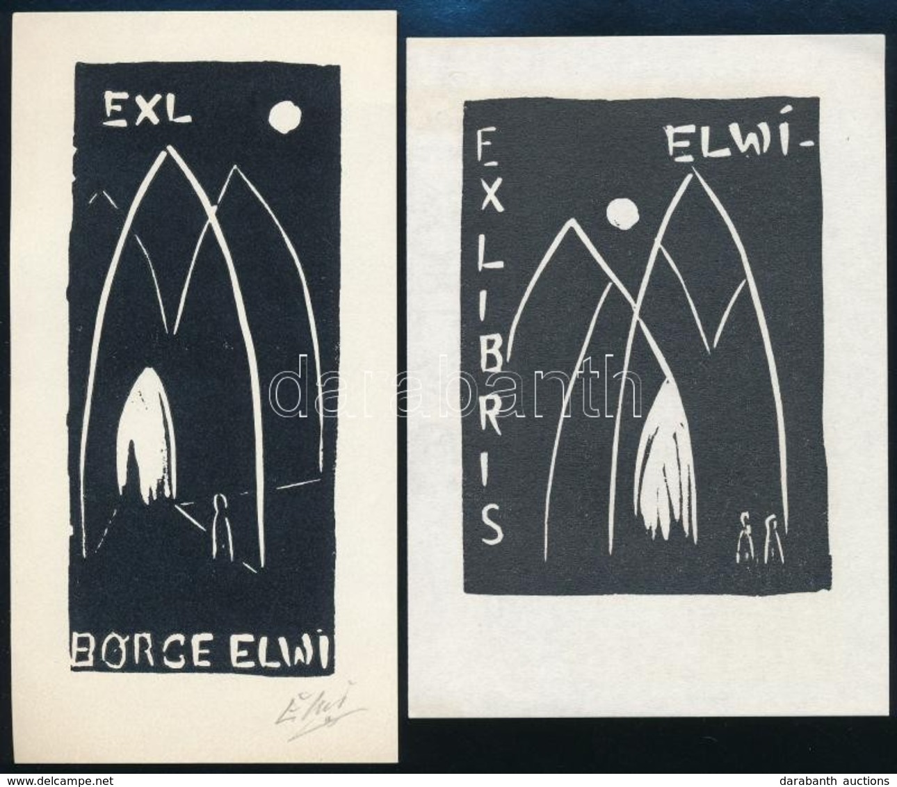Börge Elwi Carlson (1917-2001): 2 Db Ex Libris. Linó, Papír, Egyik Jelzett, 11×4 és 9×6 Cm - Altri & Non Classificati