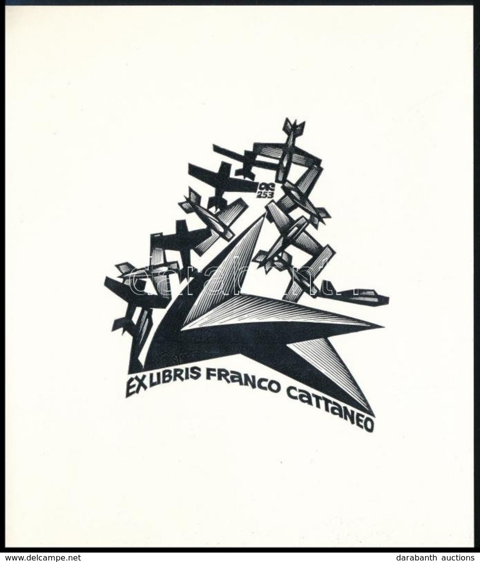 Anatolij Kalaschnikow (1930-2007): Ex Libris Farnco Cattaneo. Fametszet, Papír, Jelzett A Dúcon, 9×7 Cm - Andere & Zonder Classificatie