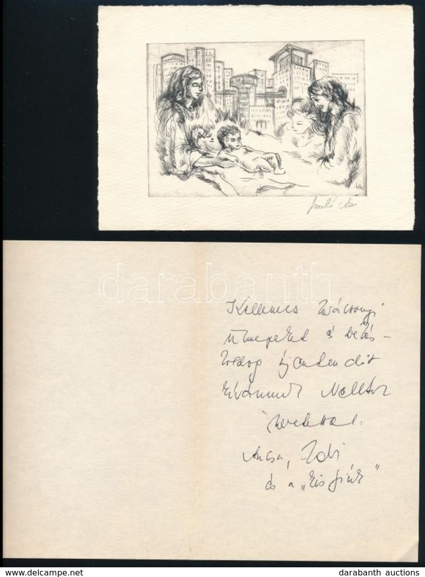 László Anna (1946-): Gyermek Születése. Rézkarc, Papír, Jelzett, Hozzá Saját Kézzel írott Levél 9x11 Cm - Autres & Non Classés