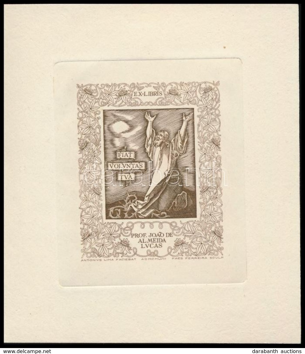 Antonio Lima  (1891-1958): Ex Libris Prof.Joao De Almeida Lucas. Rézkarc, Papír, Hátán Jelzett, 7×6 Cm - Andere & Zonder Classificatie