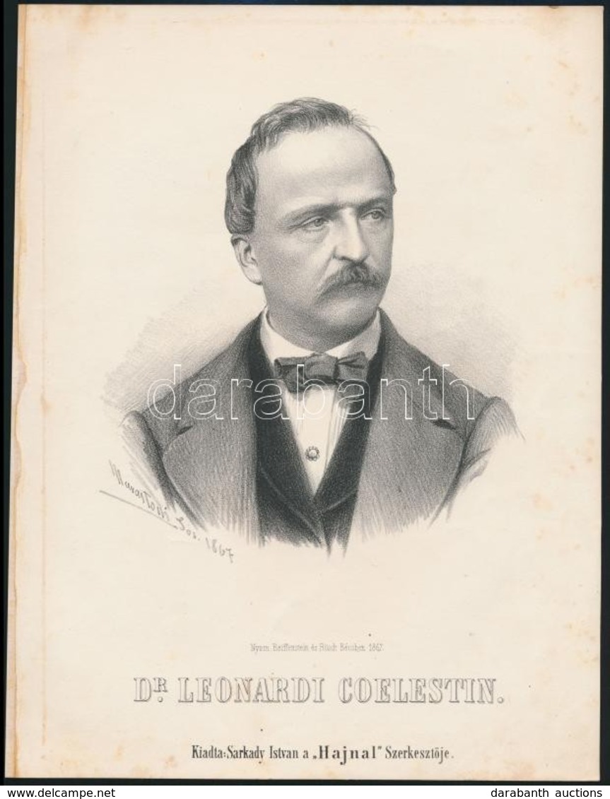 Cca 1867 Marastoni József: Leonardi Coelestin Osztrák Politikus Portréja, Litográfia, Papír, 27×21 Cm - Estampes & Gravures