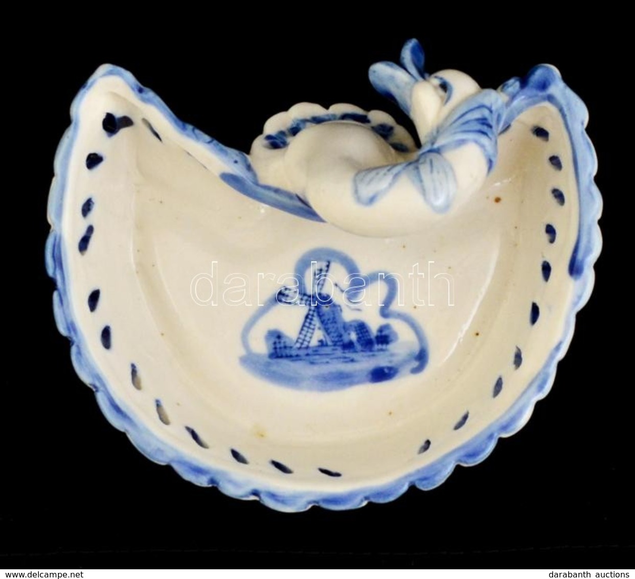 Hattyús Porcelán Tálka, Kézzel Festett, Jelzett, Jelzés Nélkül, Kopásokkal, 13×12×6 Cm - Andere & Zonder Classificatie