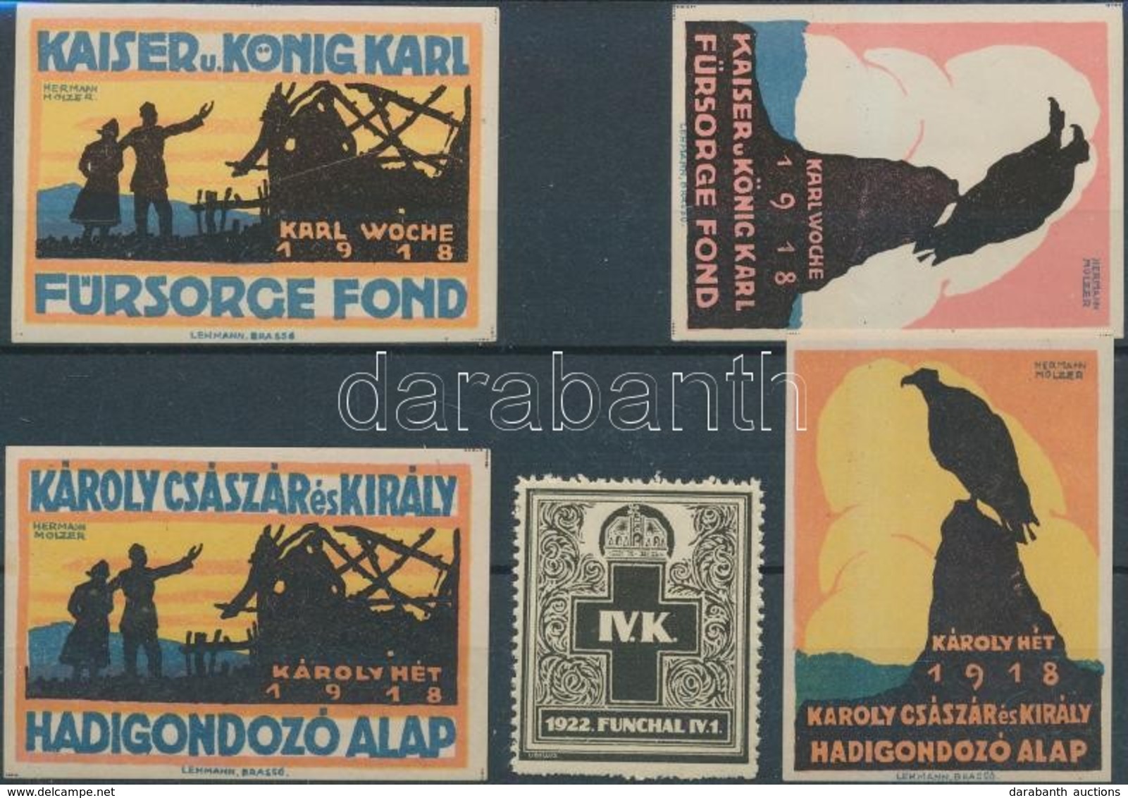 1918-1922 IV. Károly Császár 5 Db Levélzáró - Ohne Zuordnung