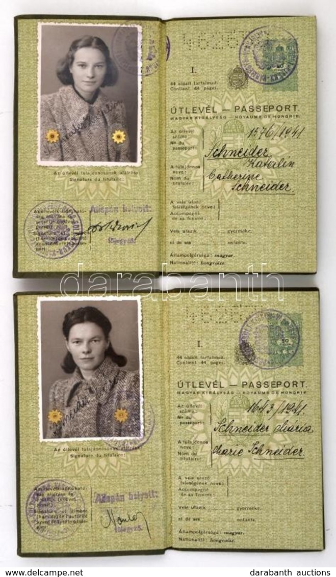 1941 2 Db Keményfedeles útlevél / Passports - Unclassified
